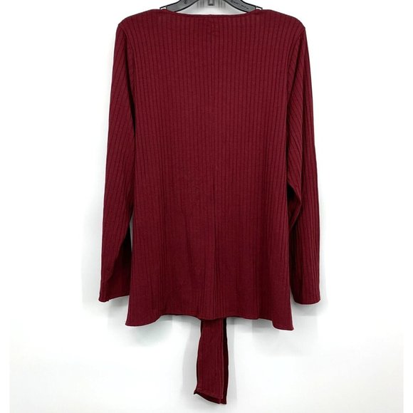 Eloquii Top Red Ribbed Knit Long Sleeve Scoopneck Tie Waist - Picture 7 of 10